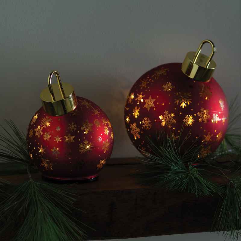 Set of 2 Red Micro LED Rotating Ornaments